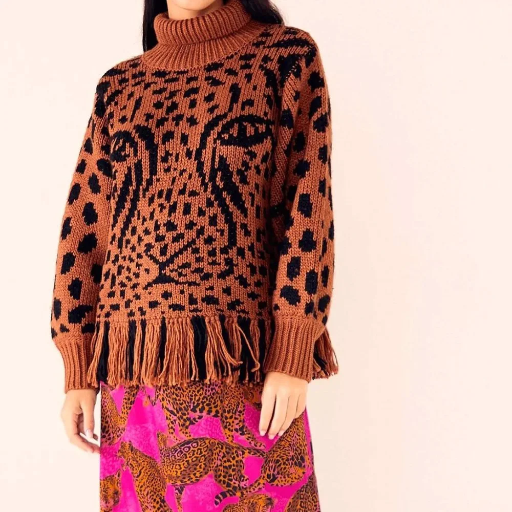 Farm Rio Caramel Midnight Leopard Sweater - Picture 3 of 10